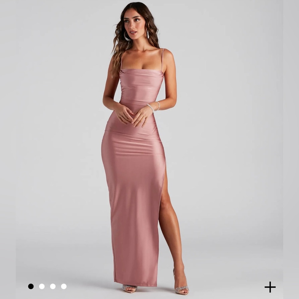 Windsor Rose Mauve Satin Spaghetti-Strap Maxi Dress